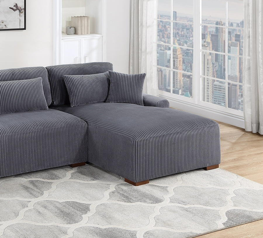 113" Dark Gray Corduroy Sectional Sofa with Chaise — alternate view 4