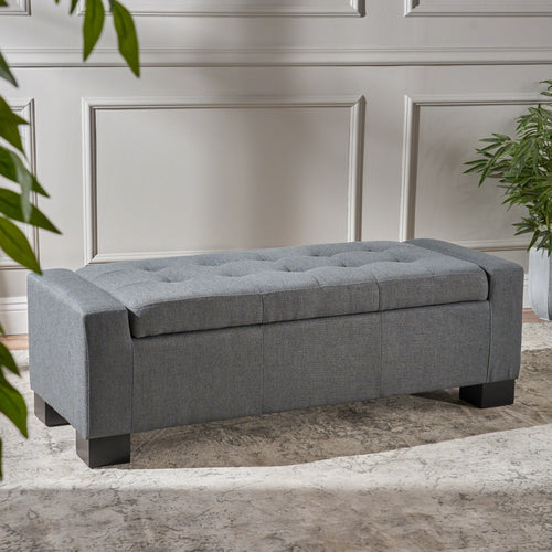 Upholstered Storage Ottoman Bench for Living Room or Bedroom, 50" Grey Polyester