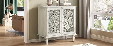 Vintage Accent Cabinet with Carved Floral Doors and Solid Wood Legs, Antique Gray, view 9