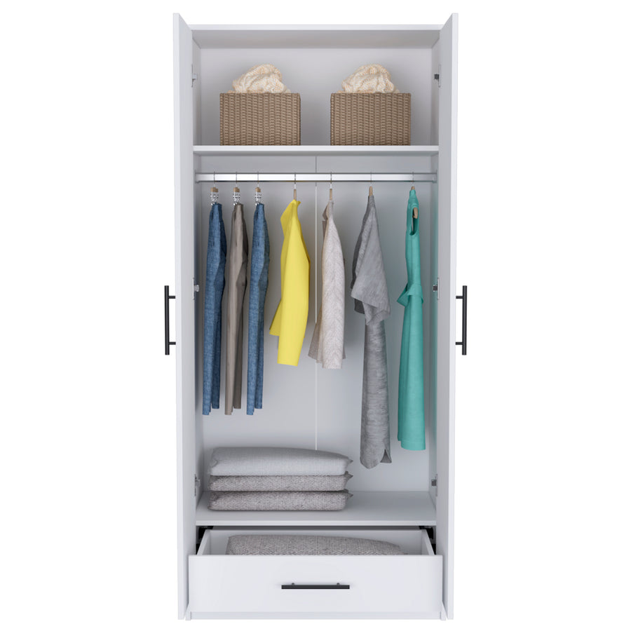 Ambery 71-inch white two-door armoire with drawer and hanging rod - view 8