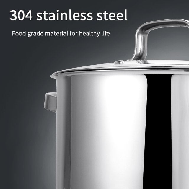 SKY LIGHT Stainless Steel Stock Pot 6 Qt, Premium Soup Pot with Glass Lid, Scale Engraved Inside, Induction Compatible