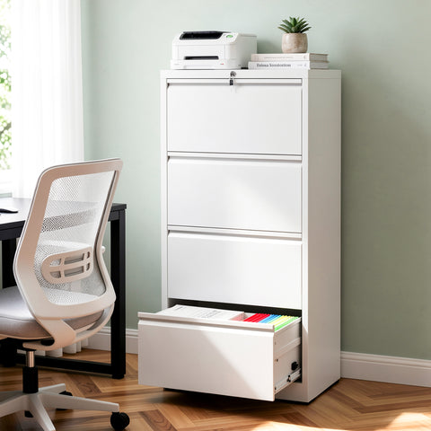 4-Drawer Lateral File Cabinet with Lock, White