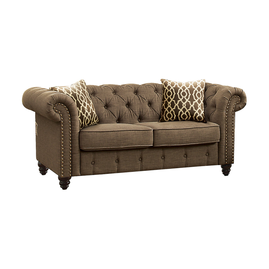 Aurelia Brown Linen Loveseat W/2 Pillows