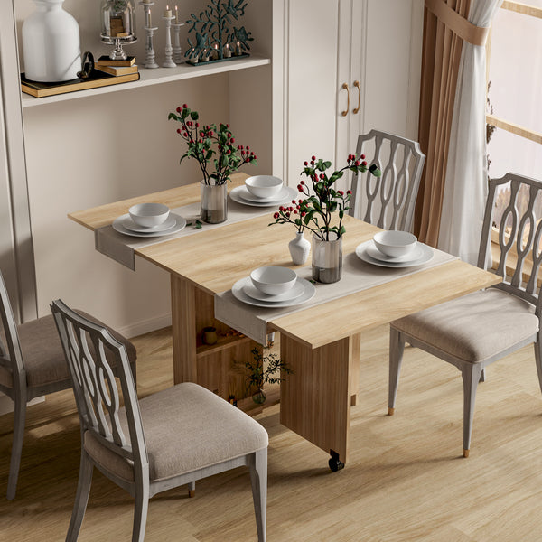 DFW Folding Dining Table - Pear Wood w/ Wheels & Storage