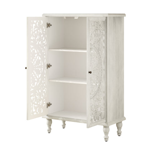 Farmhouse Accent Cabinet with Carved Hollow Doors and Turned Legs, Antique White, view 17