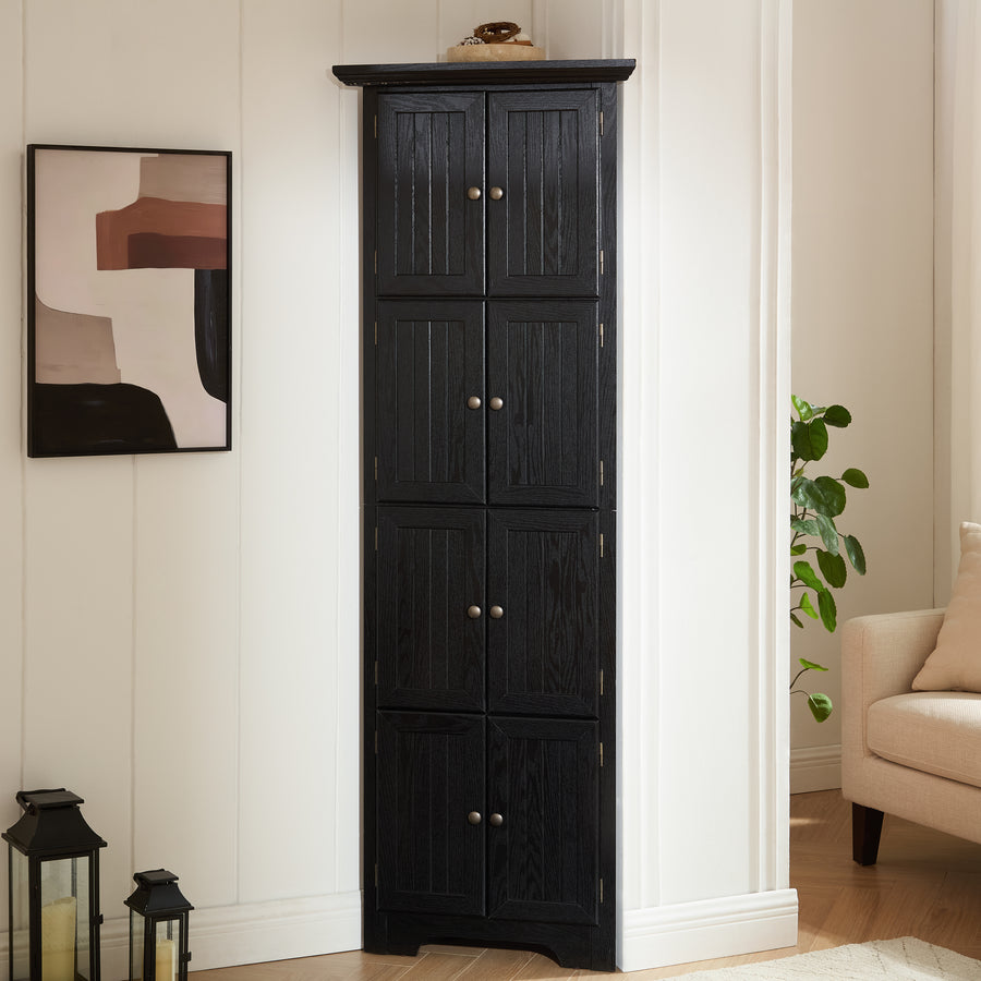 72" Corner Pantry Cabinet with 8 Doors and 4 Shelves, Black, view 6