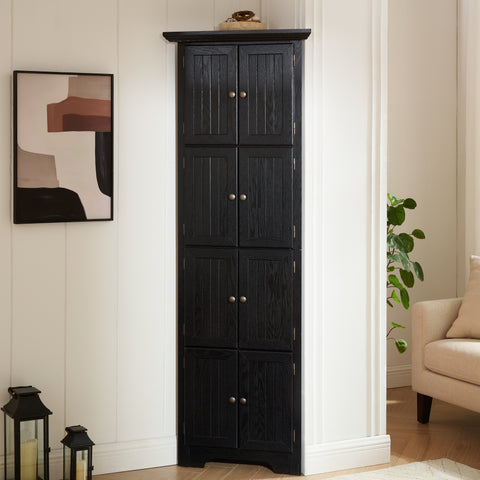 72" Corner Pantry Cabinet with 8 Doors and 4 Shelves, Black, view 6