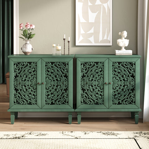 Vintage Accent Cabinet with Carved Floral Doors and Solid Wood Legs, Antique Green, view 9