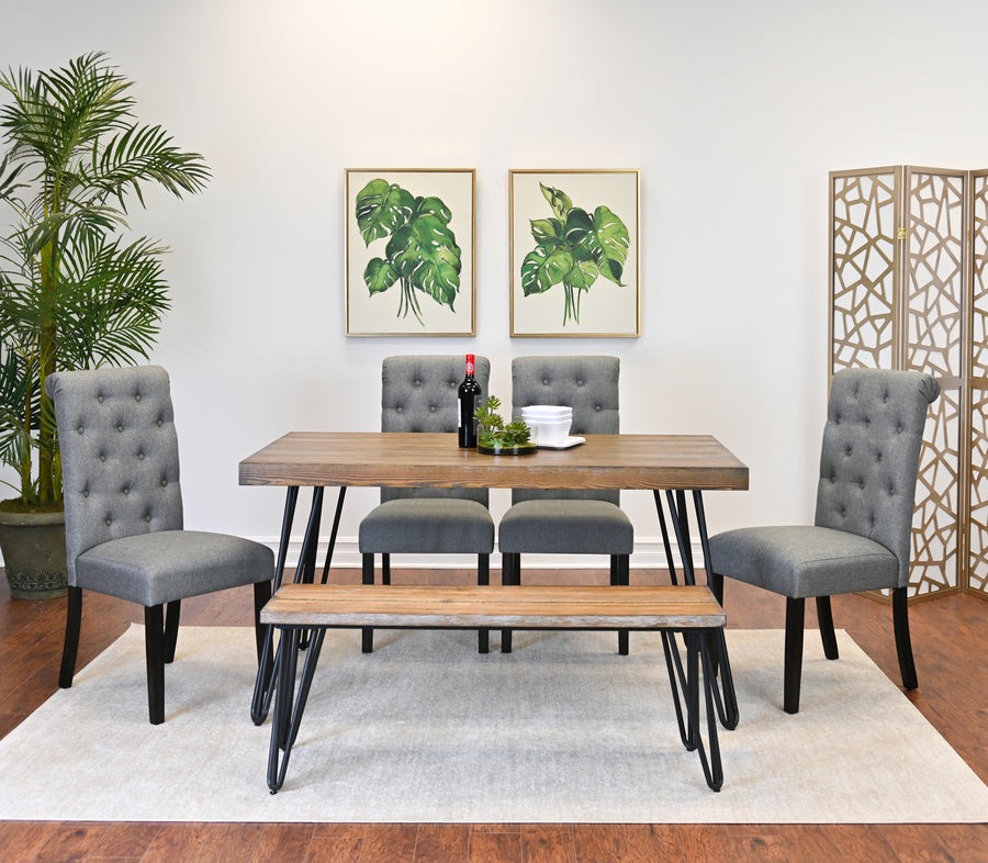 6-Piece Dining Set – Hairpin Dining Table with 4 Chairs & Bench, Available in 4 Colors
