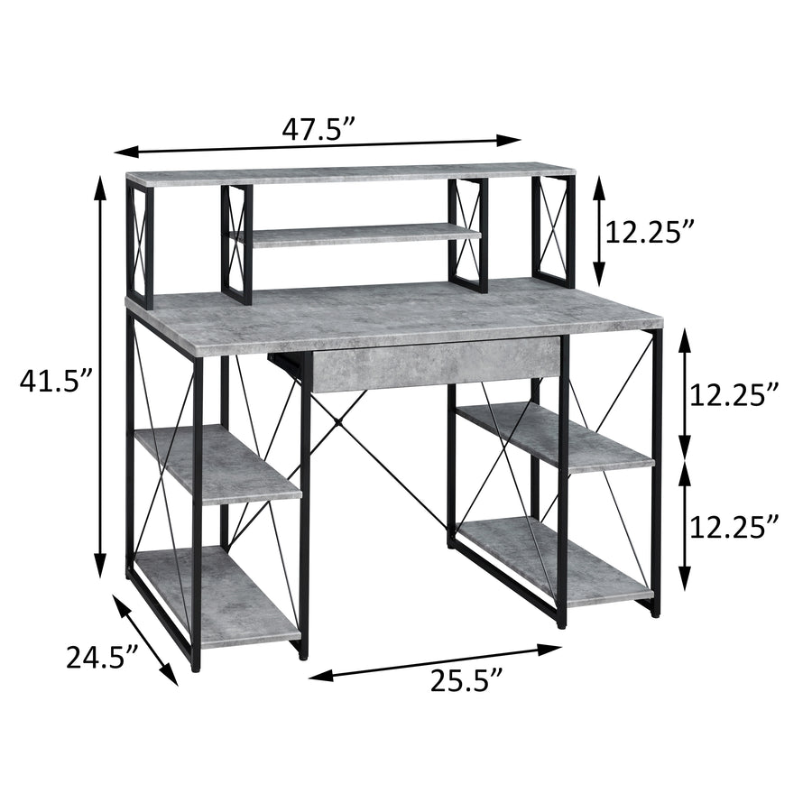 48" Gray & Black Studio Desk with Hutch and Shelves — alternate view 8