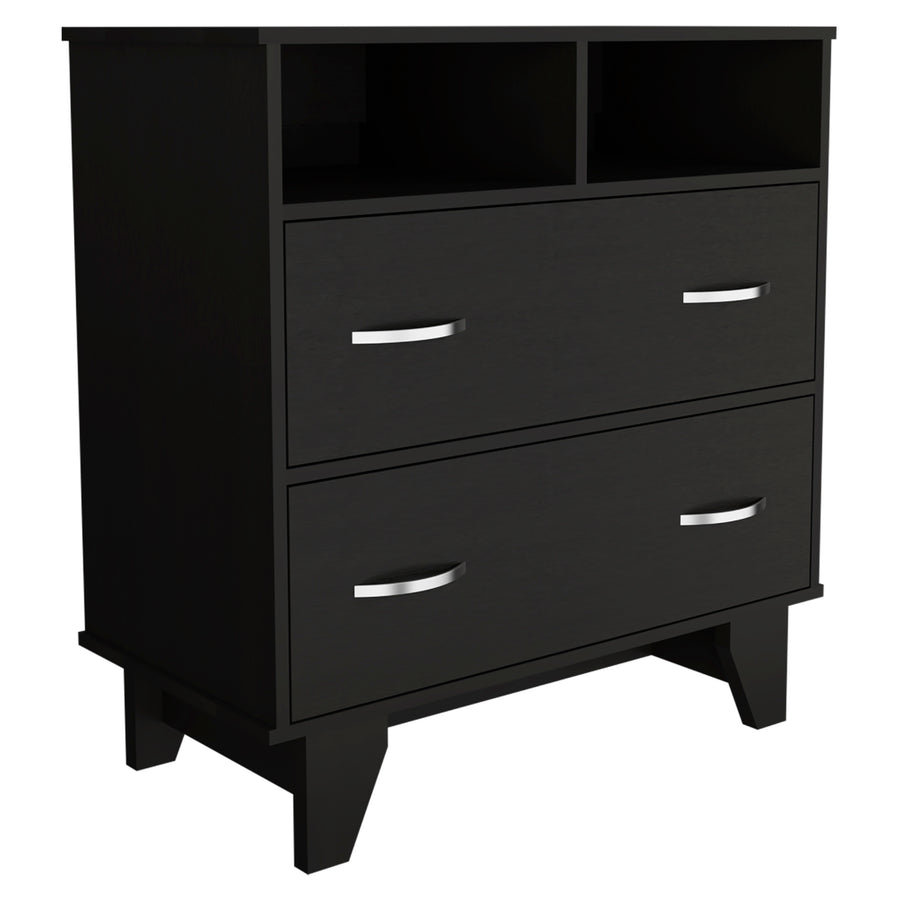 Portanova Black 2-Drawer Dresser with Open Shelves — alternate view 7