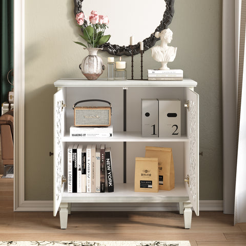 Vintage Accent Cabinet with Carved Floral Doors and Solid Wood Legs, Antique Gray, view 3