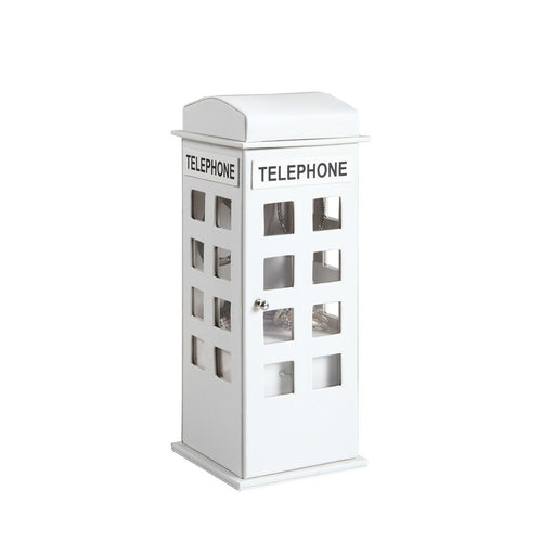 British Telephone Booth Jewelry Box with 2 Drawers and Ring Slots, 11.5" Tall, White
