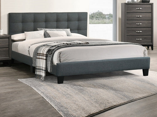 Modern Full Upholstered Platform Bed with Square-Tufted Headboard, No Box Spring Needed, Charcoal