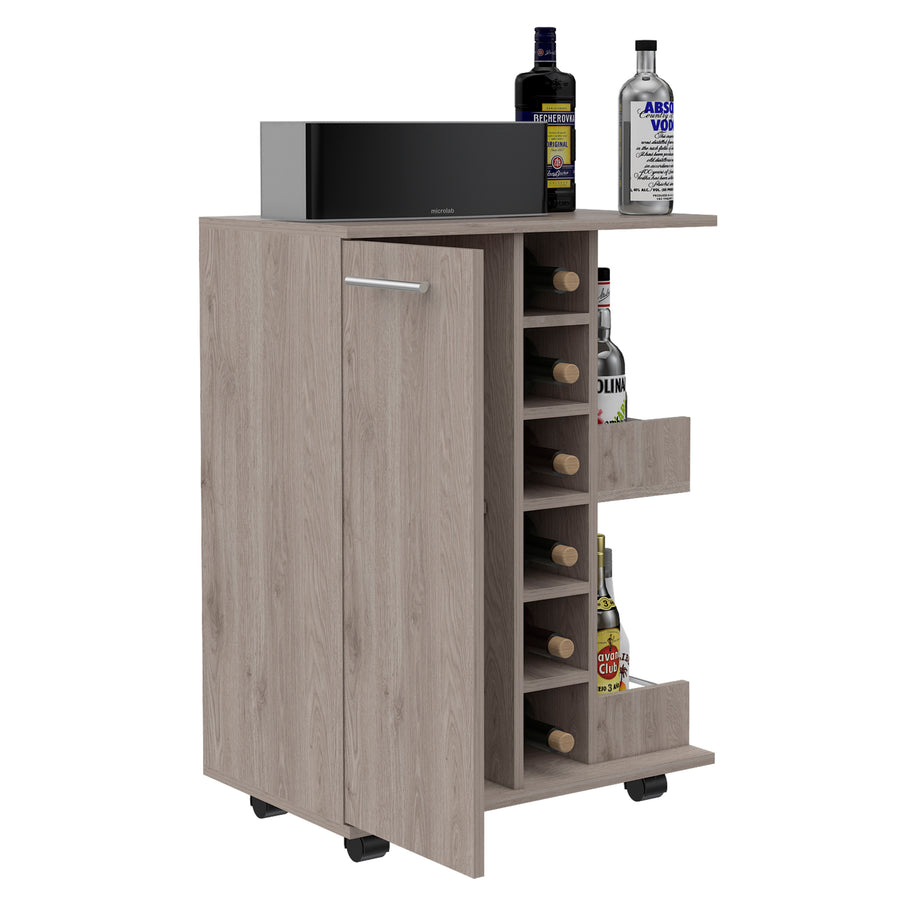 Light Gray Bar Cart with Wine Rack & Storage Cabinet — alternate view 7