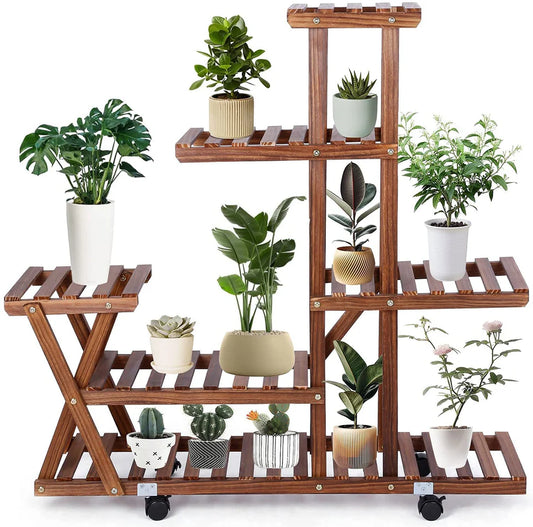 Viewee Plant Stand 5-Tier Plant Stand for Indoor Outdoor, Wood Plant Shelf, Large Tiered Plant Stands for Garden Balcony Corner Living Room Patio