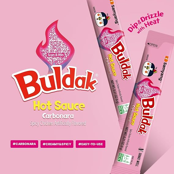 Samyang Buldak Carbonara Stick Sauce, Carbonara Spicy Hot Chicken Flavor Sauce, Korean Hot Sauce 0.17 Fl Oz x 50 Sticks (8.5 Fl Oz)