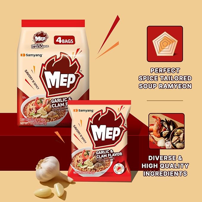 MEP黑胡椒牛肉味韩式方便面，辣味拉面汤