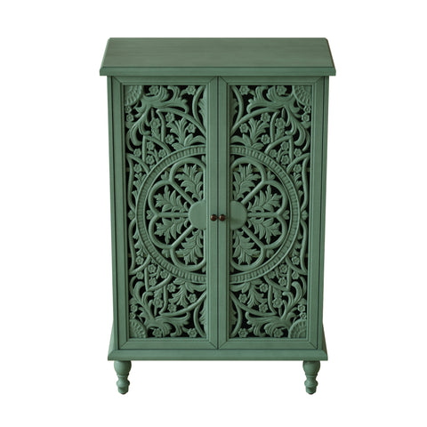 Farmhouse Accent Cabinet with Carved Hollow Doors and Turned Legs, Antique Green, view 13