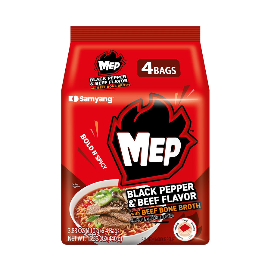 MEP黑胡椒牛肉味韩式方便面，辣味拉面汤