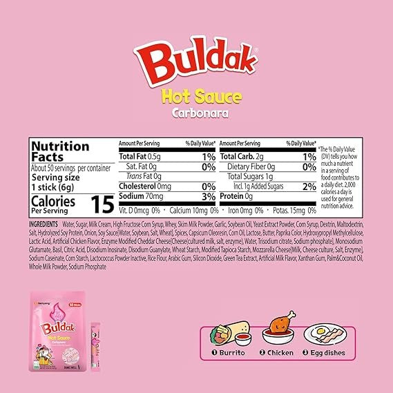 Samyang Buldak Carbonara Stick Sauce, Carbonara Spicy Hot Chicken Flavor Sauce, Korean Hot Sauce 0.17 Fl Oz x 50 Sticks (8.5 Fl Oz)