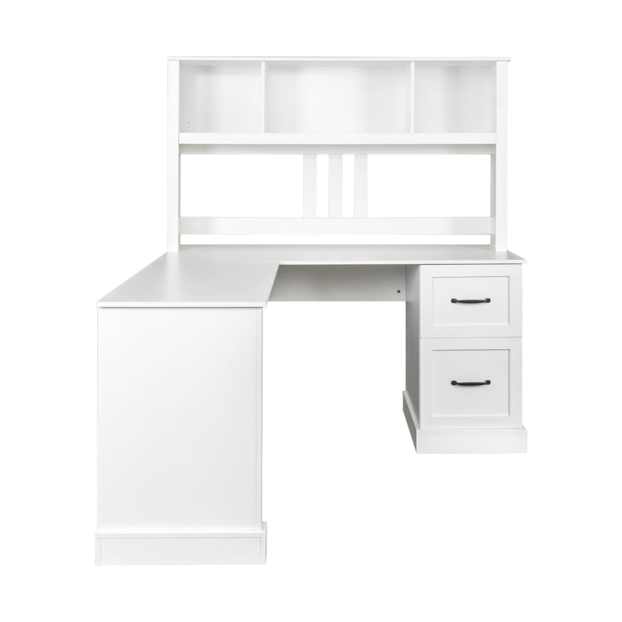 60" Antiqued White Corner Desk with Hutch & Drawers — alternate view 14