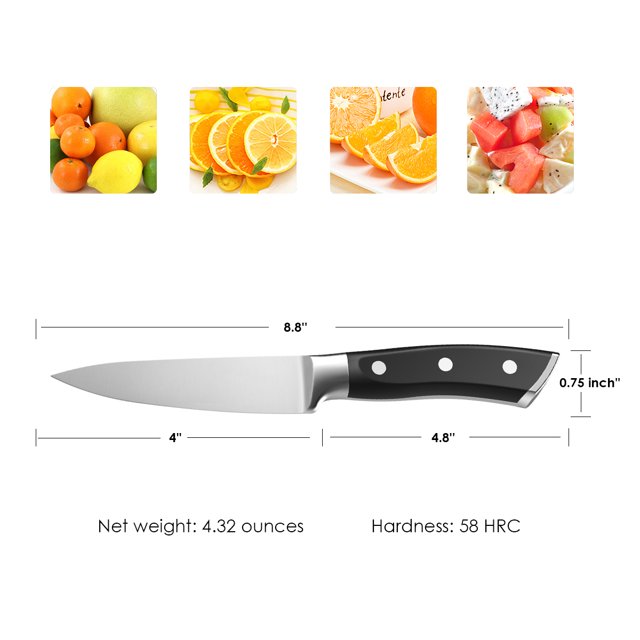 SKY LIGHT Paring Knife 4-inch, German High Carbon Stainless Steel Fruit Knife, Peeling Knife with Non Slip Ergonomic Handle, Small Knife for Kitchen