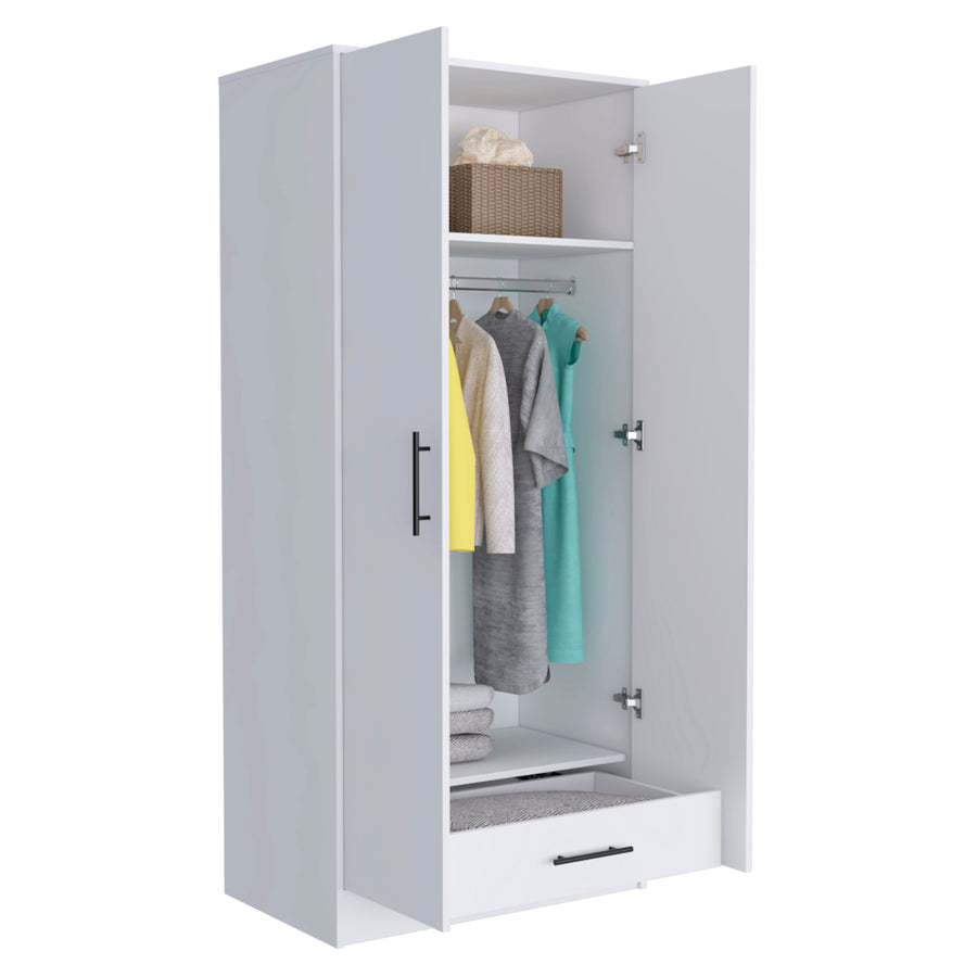 Ambery 71-inch white two-door armoire with drawer and hanging rod - view 7