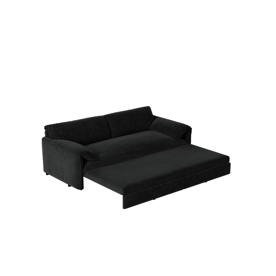 66" Queen Pull-Out Sofa Bed – 3-in-1 Convertible Velvet Loveseat with Side Storage
