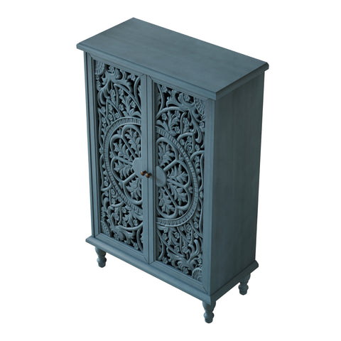 Farmhouse Accent Cabinet with Carved Hollow Doors and Turned Legs, Antique Blue, view 17