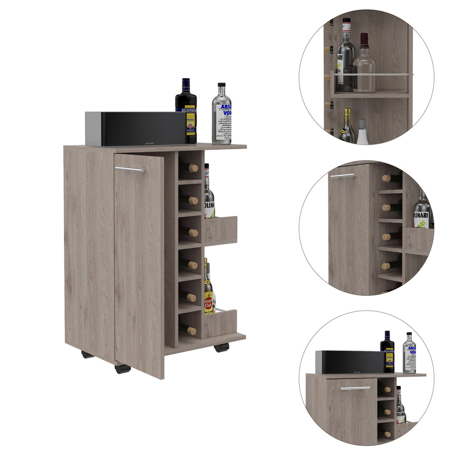 Light Gray Bar Cart with Wine Rack & Storage Cabinet — alternate view 9