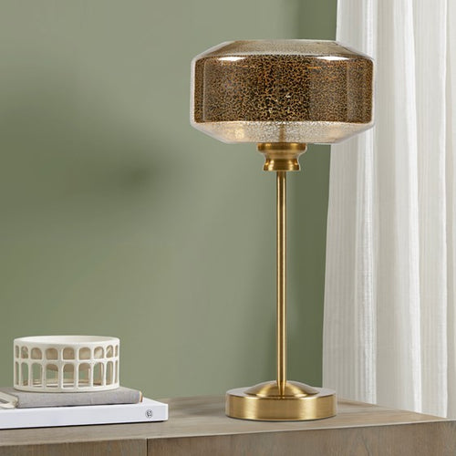 Mercury Glass Table Lamp with On/Off Switch, 17" Small Accent Lamp, Gold