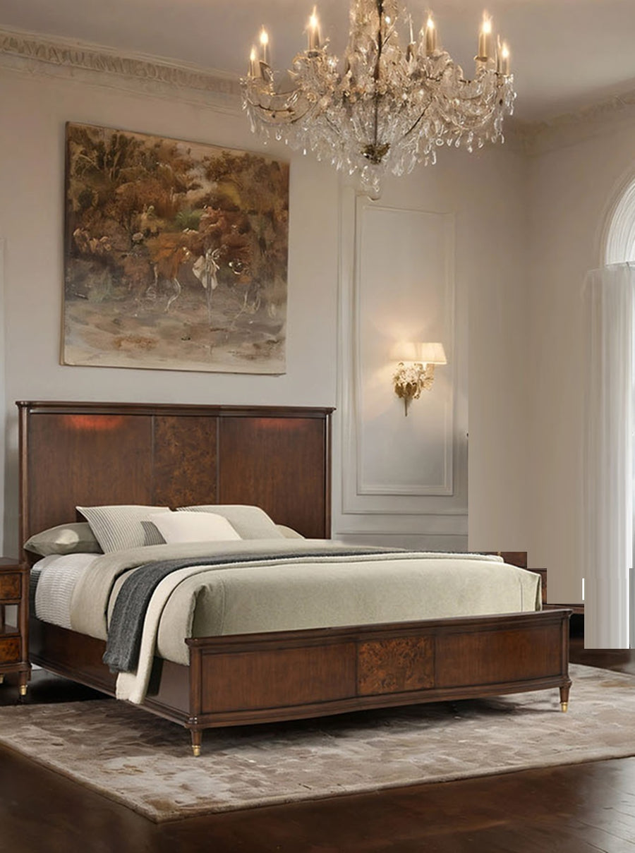 Regency-Style Queen Panel Bed with Burl Veneer, Dark Cherry, view 5