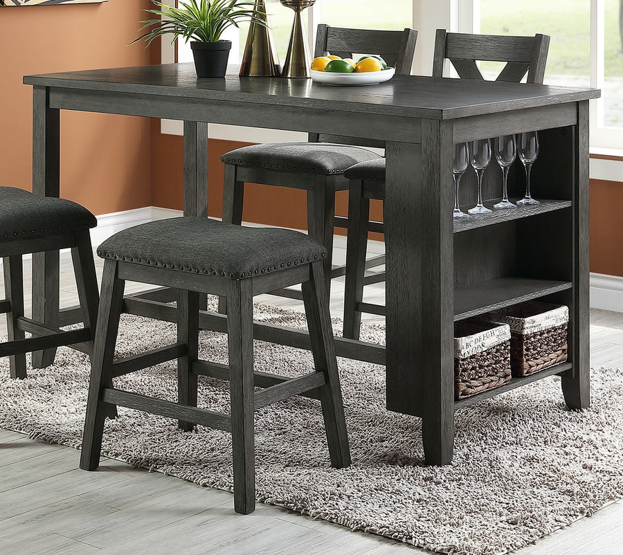 Counter Height Gray Wooden Dining Table - 1pc with Storage Shelves