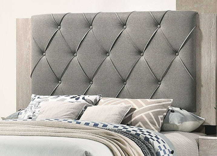Contemporary California King Bed with Gray Tufted Headboard, Cream, view 5