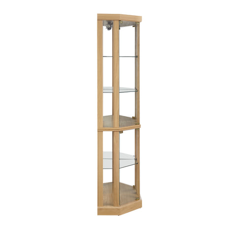 Lighted Corner Curio Cabinet with Glass Doors and Mirrored Back, Light Oak, view 13