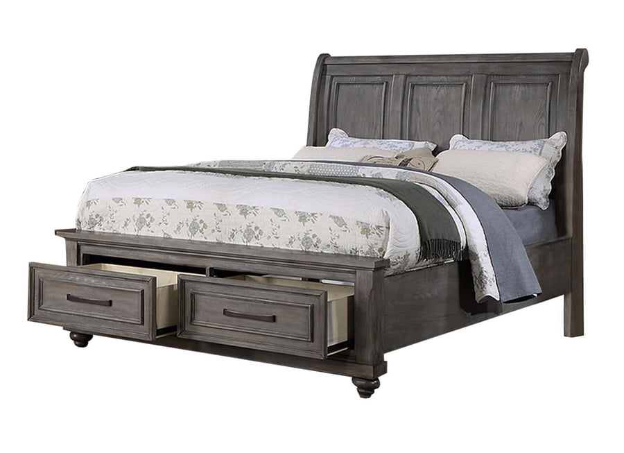 Vintage Queen Sleigh Bed with Under-Bed Storage Drawers, Antique Gray, view 10