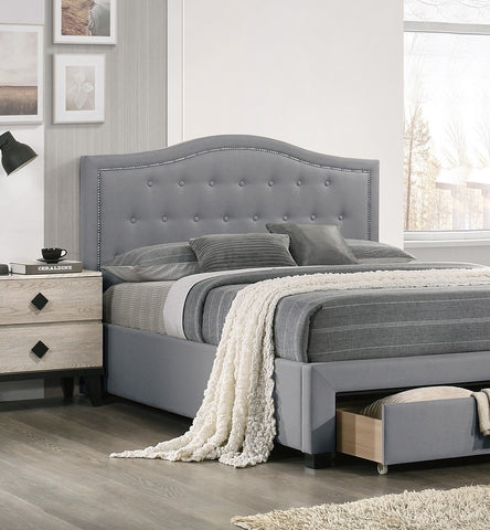 Twin Upholstered Bed with Arched Button-Tufted Headboard and Storage Drawer, Light Gray, view 4