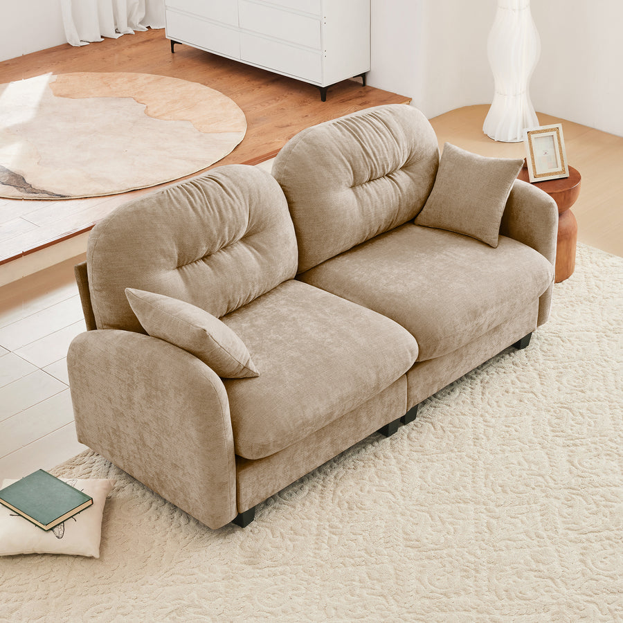 Camel Chenille Cloud Loveseat | Tufted, Ergonomic, Solid Wood Frame