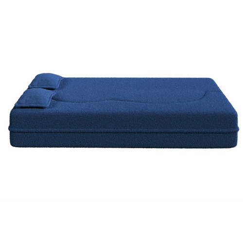 Convertible Sleeper Sofa Bed with 2 Pillows, Full Size Teddy Fabric Couch, 78", Blue