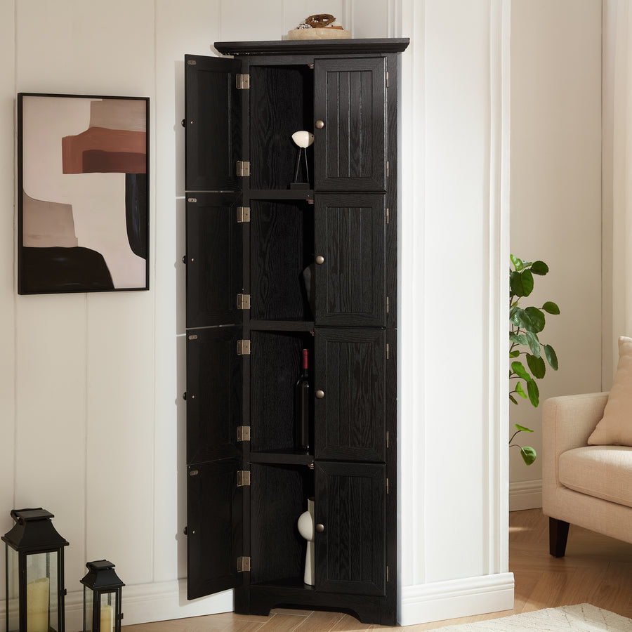 72" Corner Pantry Cabinet with 8 Doors and 4 Shelves, Black, view 7