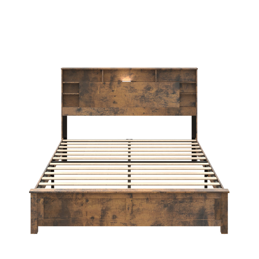 Queen Bed Frame with Bookcase Headboard, Dark Brown, view 8