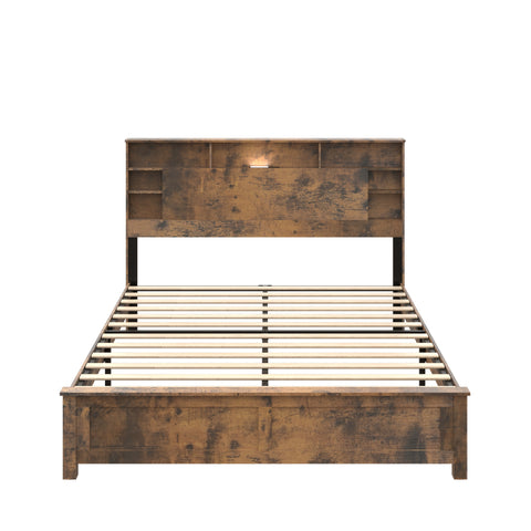 Queen Bed Frame with Bookcase Headboard, Dark Brown, view 8