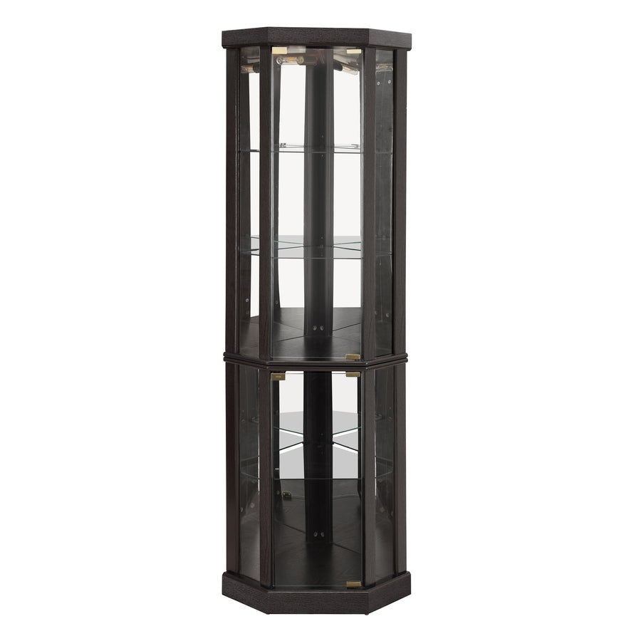 Lighted Corner Curio Cabinet with Glass Doors and Mirrored Back, Black, view 20