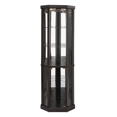 Lighted Corner Curio Cabinet with Glass Doors and Mirrored Back, Black, view 20