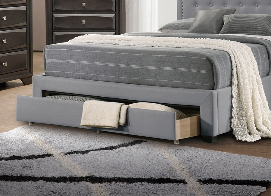 Twin Upholstered Bed with Arched Button-Tufted Headboard and Storage Drawer, Light Gray, view 5
