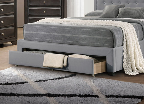 Twin Upholstered Bed with Arched Button-Tufted Headboard and Storage Drawer, Light Gray, view 5