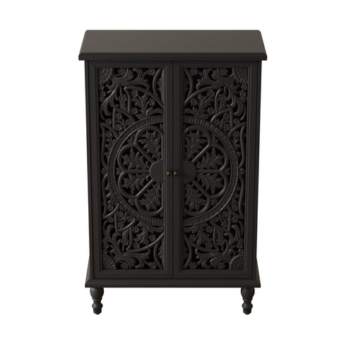 Farmhouse Accent Cabinet with Carved Hollow Doors and Turned Legs, Black, view 5