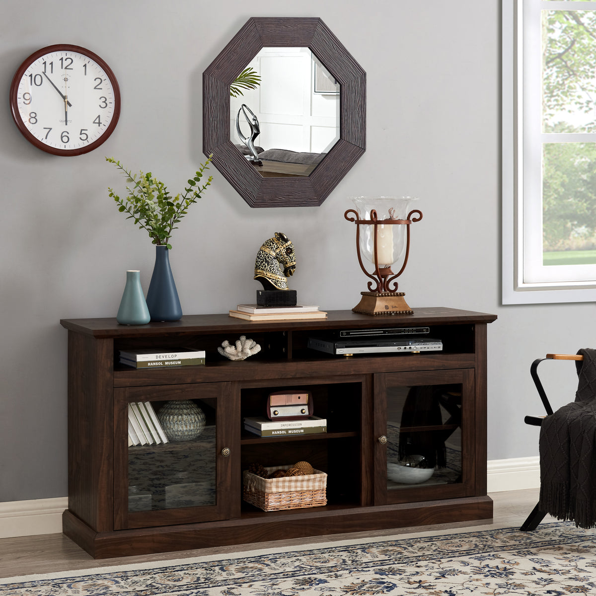 Farmhouse TV Stand for TVs Up to 65", Brown