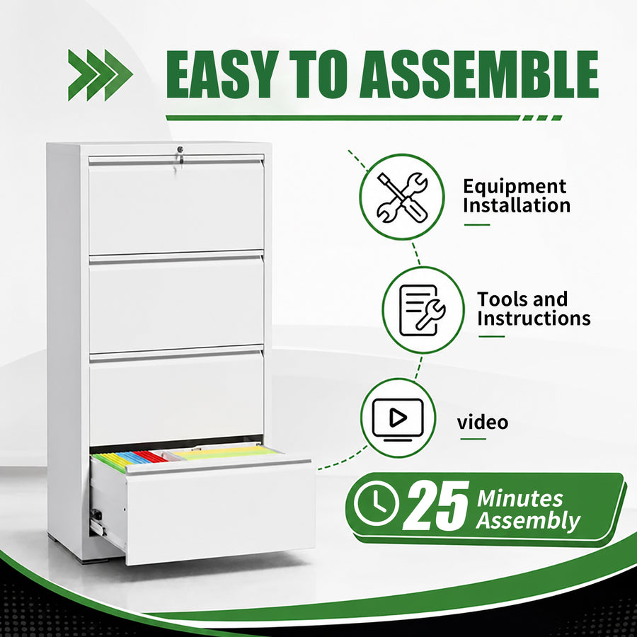 4-Drawer Lateral File Cabinet with Lock, White, view 6